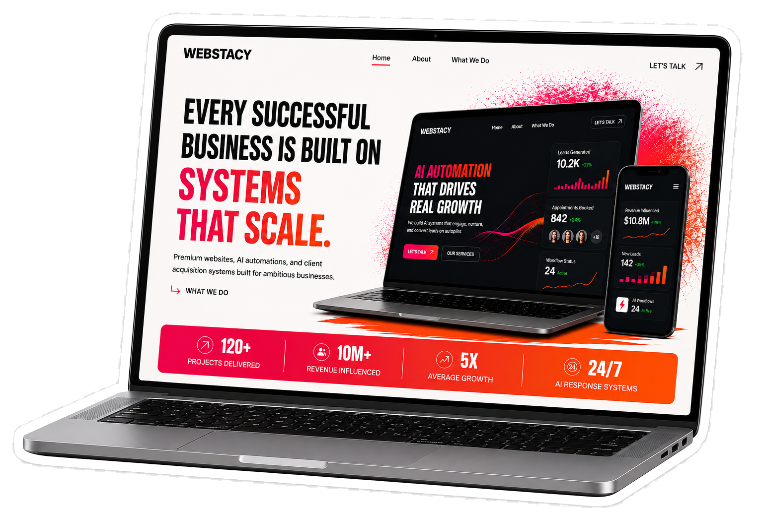 Webstacy website shown on a laptop and phone