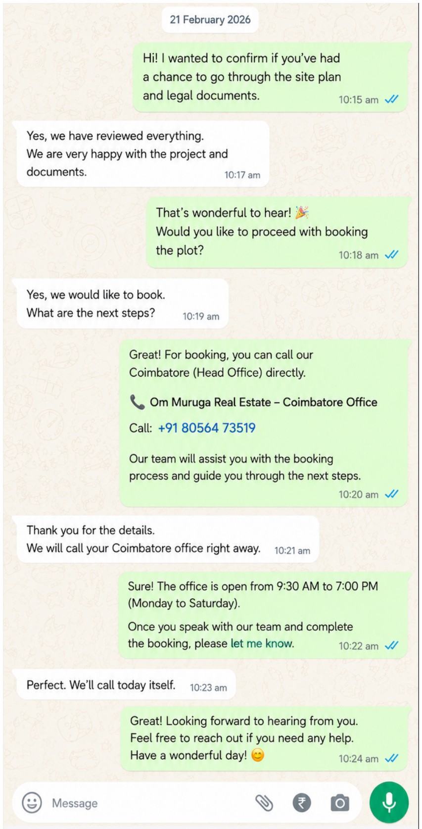 WhatsApp conversation: confirming the booking and next steps
